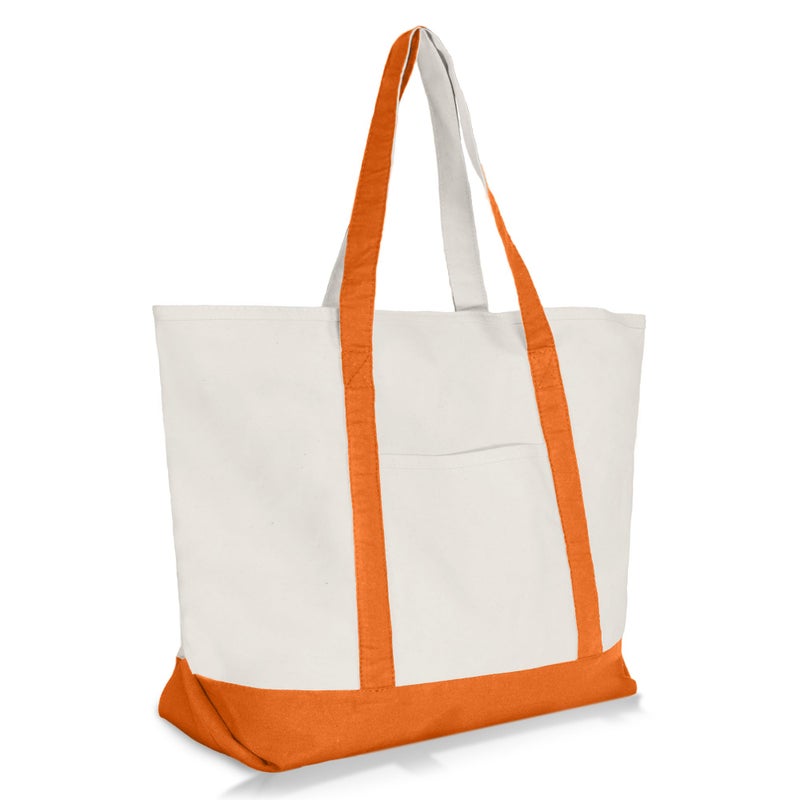 DALIX 22" Large Cotton Canvas Zippered Shopping Tote Grocery Bag in Orange - Image 1